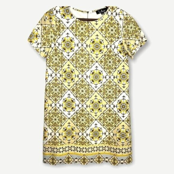 Lulus Yellow Dandy Lion Print Shift Dress Size Small Sheath‎ Medallion Zipper - Picture 2 of 11